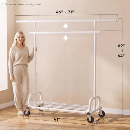 HOKEEPER Clothes Rack 450LBS Adjustable Garment Rack with Wheels, White - color: White