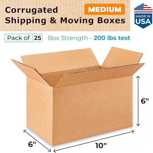 Medium Moving & Shipping Boxes 10"L x 6"W x 6"H (25-Pack) - Extra Strength 200 lb vs Regular - Corrugated Packing Boxes for USPS/UPS/FEDEX - Durable Cardboard Box - Shipping Box by IDL Packaging - size: 10 * 6 * 6" (Medium Boxes)