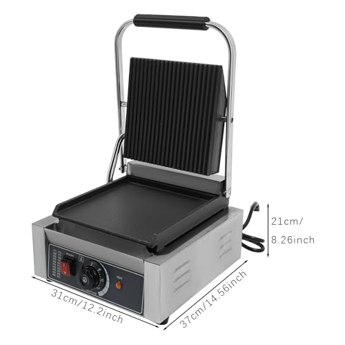 1800W Single Head Commercial Sandwich Maker, Electric Stainless Steel Panini Press Grill Machine, Non Stick Cooking Plate Countertop Sandwich Panini Griller for Restaurant Cafe Kitchen Use