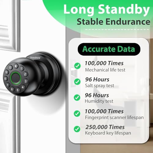 Smart Door Knob Fingerprint Lock 4-in-1 Keyless Entry (Fingerprint/App/Code/Key) Biometric Door with Auto-Lock Easy Install for Home/Bedroom/Office-Black - color: Black