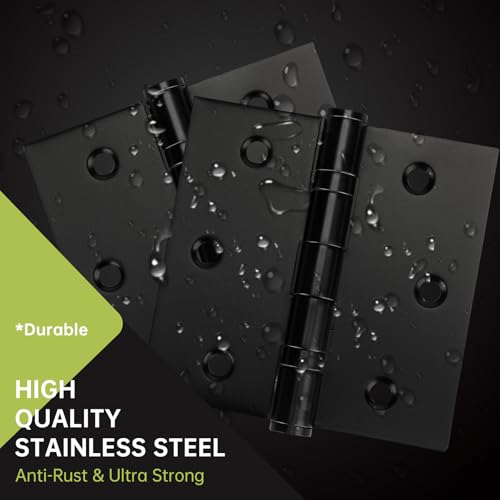 6 Pack Black Door Hinges 3 x 3 Inches, Stainless Steel Ball Bearing Hinges with Screws, Square Corner, Smooth and Quiet - size: 3x3inch - 6 Pack
