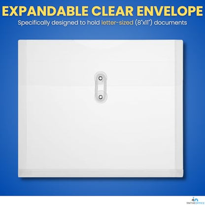 1InTheOffice Poly Envelopes Expandable Plastic Clear Envelope with Button & String Closure, Letter Size, Clear, 20 Pack - size: One Size
