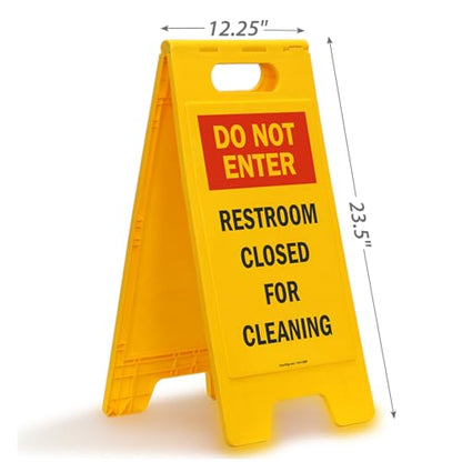 SmartSign 25 x 12 inch “Do Not Enter - Restroom Closed For Cleaning” Two-Sided Folding Floor Sign, Plastic, Red, Black and Yellow - color: Plastic Sign