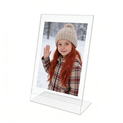 FixtureDisplays® 1PK 5.5 x 8.5" Clear Acrylic Sign Holder with Slant Back Design Portrait, Vertical Picture Frame 19780-5.5X8.5-Clear-NF
