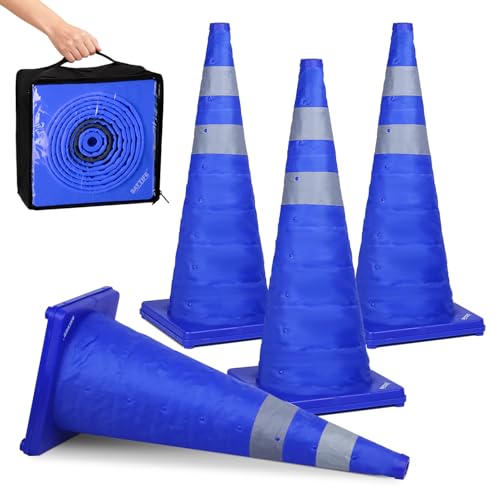 BATTIFE 4 Pack 28 Inch Collapsible Traffic Cones, Blue Safety Cones - color: Blue, size: 28inch