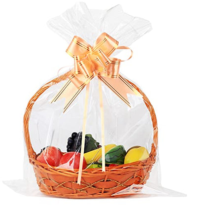 UltraOutlet 50 Packs Large Cellophane Bags 18" x 24" Clear Cellophane Gift Basket Wraps 2.3 Mil Thick Clear Cello Bags for Fruit Basket, Gift Wrap, Treats, Arts and Crafts, 50ct Ribbon Bows - color: Clear/golden, size: 1 Count (Pack of 50)
