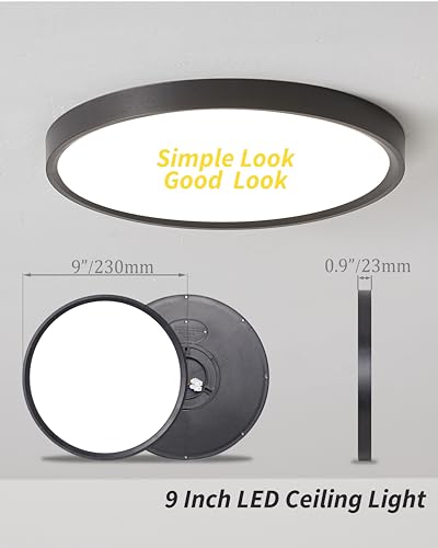 4pack 9 Inch Flush Mount Ceiling Light, 18w Led Ceiling Light, 3000k/4000k/6000k Selectable 1860lm Ceiling Light, Super Slim Led Light Fixture For Bedroom Kitchen Living Dining Room Office - color: Black, size: 9 INCH 4PK 3CCT