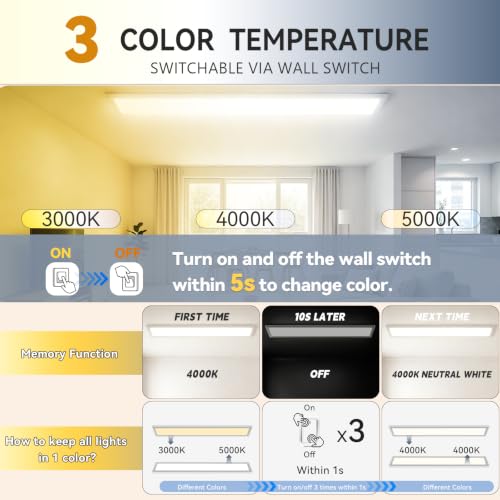 1x4 LED Flat Panel Light, 5500LM, 3CCT Selectable, Dimmable Ceiling Light - color: White, size: 4PACK