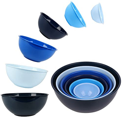 BoxedHome BPA Free Plastic Round Mixing Bowl with Lids, 12 Pack Nesting Bowls with Lids Set, Microwave and Dishwasher Safe Prep & Serving Bowls Great for Mixing, Baking, Serving (Blue, 12pcs) - color: Blue