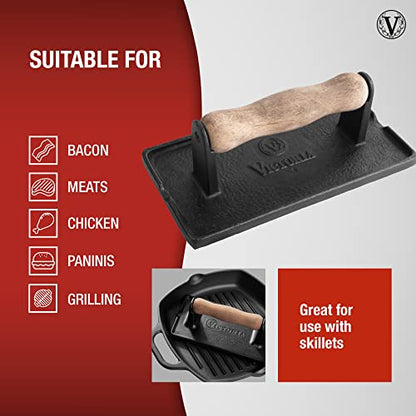 Victoria Cast Iron Panini Press, Burger Press, Bacon Press, Grill Press, Seasoned with 100% Kosher Certified Non-GMO Flaxseed Oil, Model Number: GAD-025 - color: Regular Press
