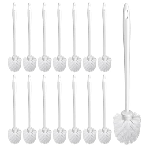 15 Pcs 14.6 Inch White Plastic Toilet Brush, Commercial Heavy Duty Toilet Bowl Cleaner with Long Handle for Bathroom Cleaning
