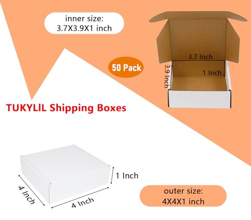 4x4x1 inches Shipping Boxes 50 Pack,TUKYLIL White Corrugated Cardboard Box,Mailer carton for Packaging Small Business,Gifts,Craft,Jewelry,daily supplies - size: 4x4x1 inches, style: 50 Pack~White