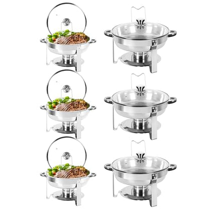 IMACONE Round Chafing Dish Buffet 6 Pack, 5QT Glass Lid with Holder - color: Glass Lid with Holder