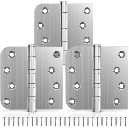 KOLET Ball Bearing Door Hinges, 4 x 4 Inches Door Hinges, Square and 5/8'' Radius Corner, Heavy Duty Stainless Steel Hinges, Smooth and Quiet, Non Removable Pin, Brushed Nickel, 3 Pack - color: Brushed Nickel, size: 3 Pack