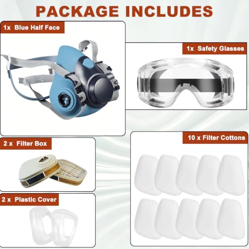 Reusable Half Face Cover Set, Half Face Shield Set with Safety Glasses for DIY Spray Paint, Resin, Cleaning, Woodworking