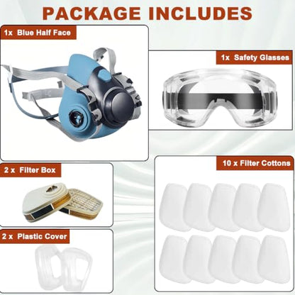 Reusable Half Face Cover Set, Half Face Shield Set with Safety Glasses for DIY Spray Paint, Resin, Cleaning, Woodworking