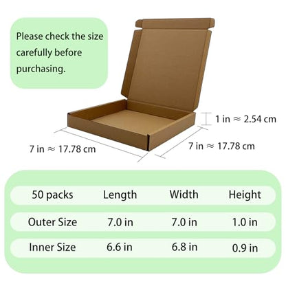 7x7x1 inch Small Shipping Boxes 50 Pack, Brown Corrugated Cardboard Mailers - size: 7x7x1 inch