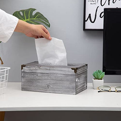 Distressed Wooden Rustic Tissue Box Holder Tissue Box Cover Napkin Dispenser for Bathroom Living Room Dining Room Bedroom Toilet (Grey White) - color: Grey White
