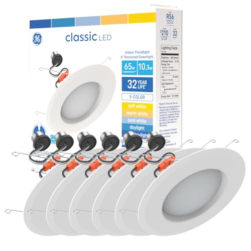 GE LED Recessed Downlight Fixture, RS6 Indoor Floodlight, Multi Color (6pk) - style: 850 Lumens
