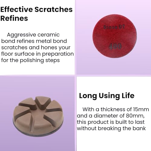 Hybrid Diamond Polishing Pucks, 3’’ Floor Grinding Pads for Hard Concrete Surface, Compatible with Ride-on/Walk-Behind Floor Grinder, Aggressive Ceramic Bond, 400#, 9PCS - style: 400# 9PCS