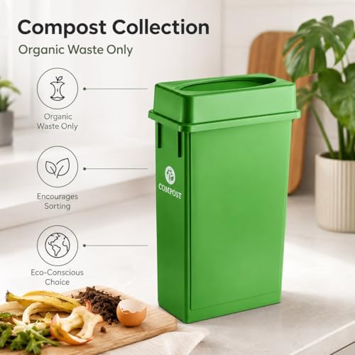 23 Gallon Slim Rectangular Commercial Trash Can, Heavy Duty Plastic Indoor Waste Bin for Kitchen, Office, Restaurant, School, Restroom & Janitorial Use (Lime Green, with Lid) - color: Lime Green