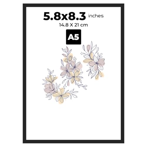 Black A5 Frame 5.8x8.3 Inch Perfect for Portrait Photos Special Occasions Valentines Day Picture Frame Love Picture Frames for Home Decor Wedding Gifts Couples Picture Frame Tabletop and Wall Hanging - size: A5
