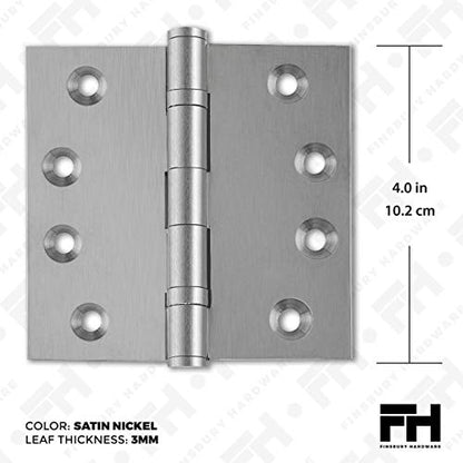 Solid Brass Door Hinge Heavy Duty Ball Bearing Matte Silver 4x4 Inch - Set of 24 Hinges (Satin Nickel) - color: Satin Nickel