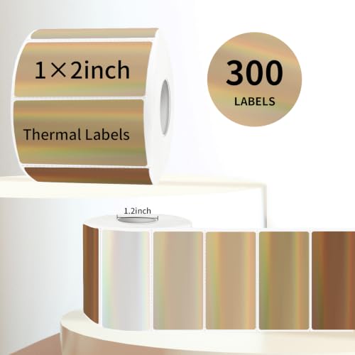 Brown Thermal Label 2x1 Inch- Barcode Labels- Holographic Thermal Sticker Labels for Address, Shipping, Compatible with Rollo Label Printer & MUNBYN& Zebra (300 Sheets/Brown Gradient) - color: Holographic Brown, size: 2"x 1"
