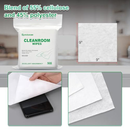 Cleanroom Wipes 9"x9" (150 Pcs,Grade B, 56GSM) - size: 9"×9" (Pack of 150)