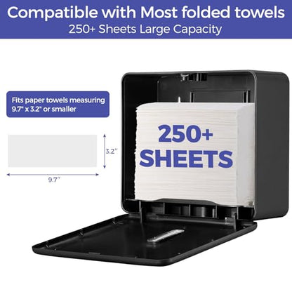 Stardrix Multifold Paper Towel Dispenser Wall Mount (Black) – Large Capacity C-Fold, Trifold, and Folded Commercial Hand Towels Holder for Bathroom & Restroom – Adhesive or Screw Mounted - color: Black