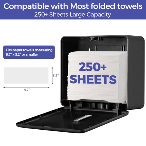 Stardrix Multifold Paper Towel Dispenser Wall Mount (Black) – Large Capacity C-Fold, Trifold, and Folded Commercial Hand Towels Holder for Bathroom & Restroom – Adhesive or Screw Mounted - color: Black