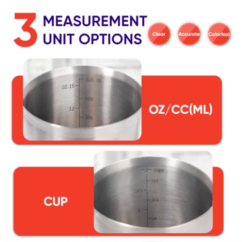 Newness 2 Cup Stainless Steel Measuring Cup, Metal Measure Cup, 16 Oz,0.5 L - size: 16 OZ (2 Cup, 500 ML)