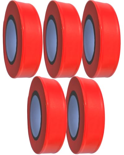 Red Flagging Tape - Non-Adhesive Hi-Vis Plastic | 5 Rolls (1" x 500') | Fade-Resistant for Surveyor, Tree Marking, Hunting Trail, Boundaries & Hazardous Areas Workplace - color: Red