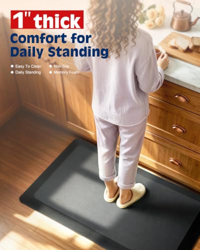 FEATOL 1 Inch Extra Thick Anti-Fatigue Mat for Standing Desk & Kitchen - color: Black, size: 36"L x 24"W x 1"Th