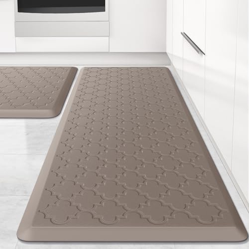 Kitchen Mat 2 PCS Cushioned Anti-Fatigue Floor Mat Standing Mat for Kitchen - color: Khaki, size: 20"x30"+20"x47"