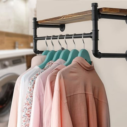 WEBI Wall Mounted Clothes Rack with Shelf,41.3" Long Industrial Pipe Clothing Rack with Shelves,Heavy Duty Iron Garment Rack Bar,Retail Display Clothes Rod for Clothes,Laundry Room,Black - color: Black, size: 41.3 Inch