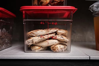 Cambro Food Storage Container with Lid - 6 QT (Quart) Square, Classic Series with Red Lid, Commercial Grade for Food Prep, Clear, 2 Pack - size: 6 QT + Lid (Pack of 2)