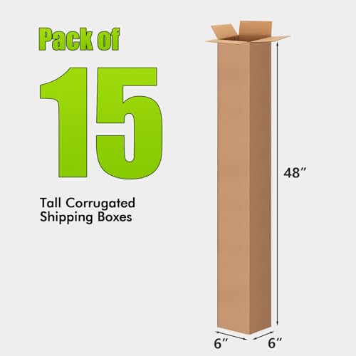 6x6x48 Inch Tall Corrugated Cardboard Boxes 15 Pack, 6"L x 6"W x 48"H Golf Club Shipping Boxes - Shipping, Moving, Packaging, Mailing, Storage Box for Home or Business - size: 6x6x48'' Pack of 15