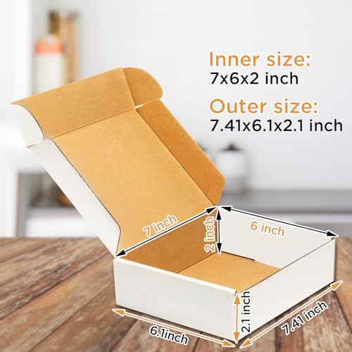 50 pack Small Shipping Box,7x6x2'',Corrugated Mailer,Cardboard Box, White - size: 7x6x2"