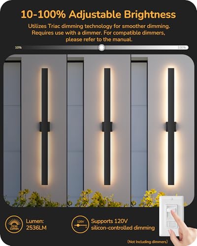 EDISHINE 47.2" LED Outdoor Wall Light, Modern Black Linear Wall Sconce - color: Black, size: 47.2 IN