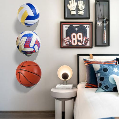 S SUCHEK Basketball & Sports Ball Holder - Wall Mount Display Storage for Basketball, Soccer, Volleyball, Football, Rugby