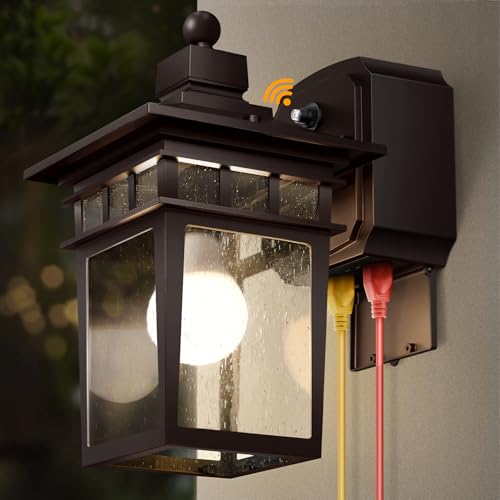 Porch Lights with GFCI Outlet, Dusk to Dawn Outdoor Wall Light Bronze - color: Bronze, size: 1-Pack-Dusk to Dawn