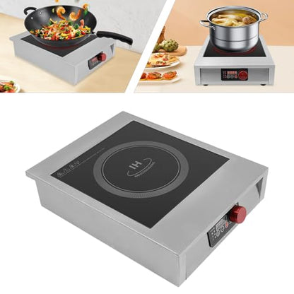 3500W Commercial Induction Cooktop, Stainless Steel Countertop Burner