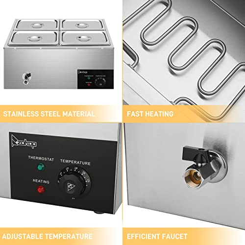 Winado 110V 4-Pan Commercial Food Warmer, 21QT Electric Steam Table 6 Inch Deep, 600W Countertop Stainless Steel Food Soup Buffet w/Temperature Control & Lid for Catering, Restaurant, Party - size: 21 QT/4 Pan