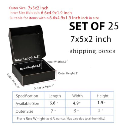 7x5x2 Black Shipping Boxes for Small Business, Packing, 25 Pack - color: Black, size: 7x5x2 inch