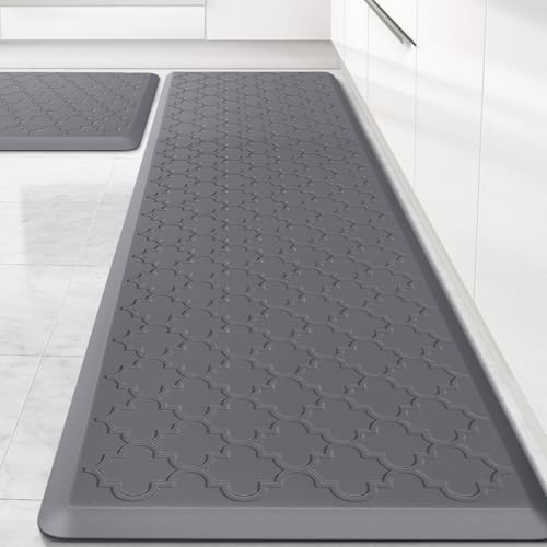 Kitchen Mat 2 PCS Cushioned Anti-Fatigue Floor Mat Standing Mat for Kitchen - color: Stylish Grey, size: 20"x30"+20"x60"