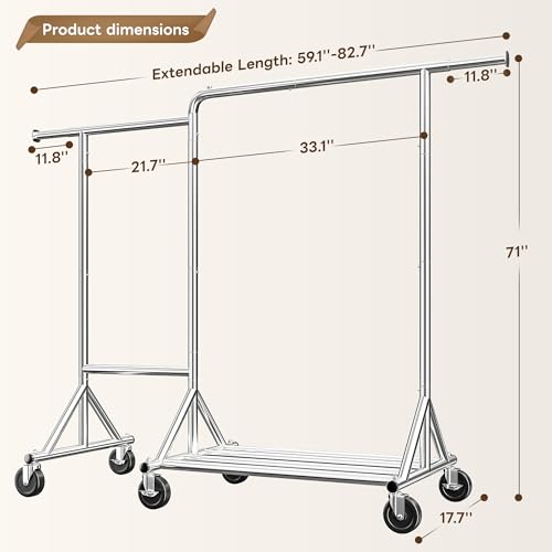 Raybee Heavy Duty Clothes Rack 500LBS L-Shaped Rolling Garment Rack - style: Industrial
