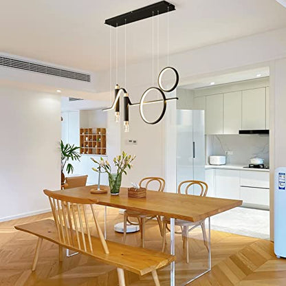Siittoo 37" Modern LED Pendant Light, Dimmable Linear Chandelier Black - color: Black-2 Rings & 2 Bubble Lights-45W