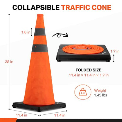 BATTIFE 28 Inch Collapsible Traffic Safety Cones Orange Plastic Base 2 Pack - size: 28inch