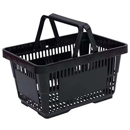 Gdrasuya10 Portable Shopping Baskets Set of 12 Large Plastic Shopping Basket with Handles, 28L Plastic Grocery Shopping Baskets Black Storage Containers for Grocery Retail Convenience Store